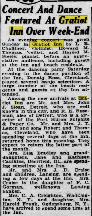 Gratiot Inn (Windemere Hotel) - Aug 1931 Article Gratiot Inn